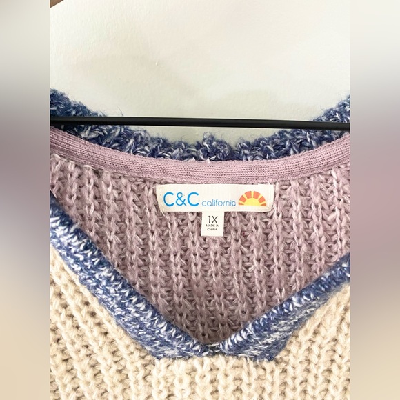 C&C California Striped Hooded Sweater Multicolor Size 1X - Picture 5 of 6